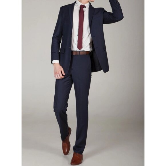 Mens Navy Blue Classic 2-Button Suit Polyester & Rayon Unhemmed Pants 40R * 34 - Picture 2 of 4